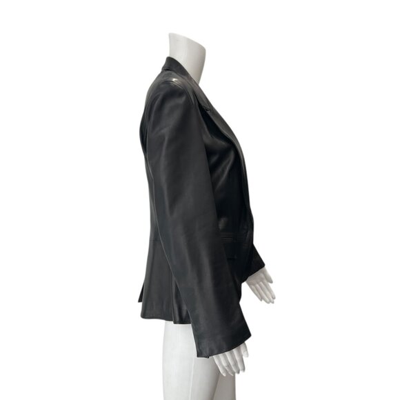 Gucci Black Leather Blazer No Closure Collared Jacket size IT 44/8 - Picture 4 of 10